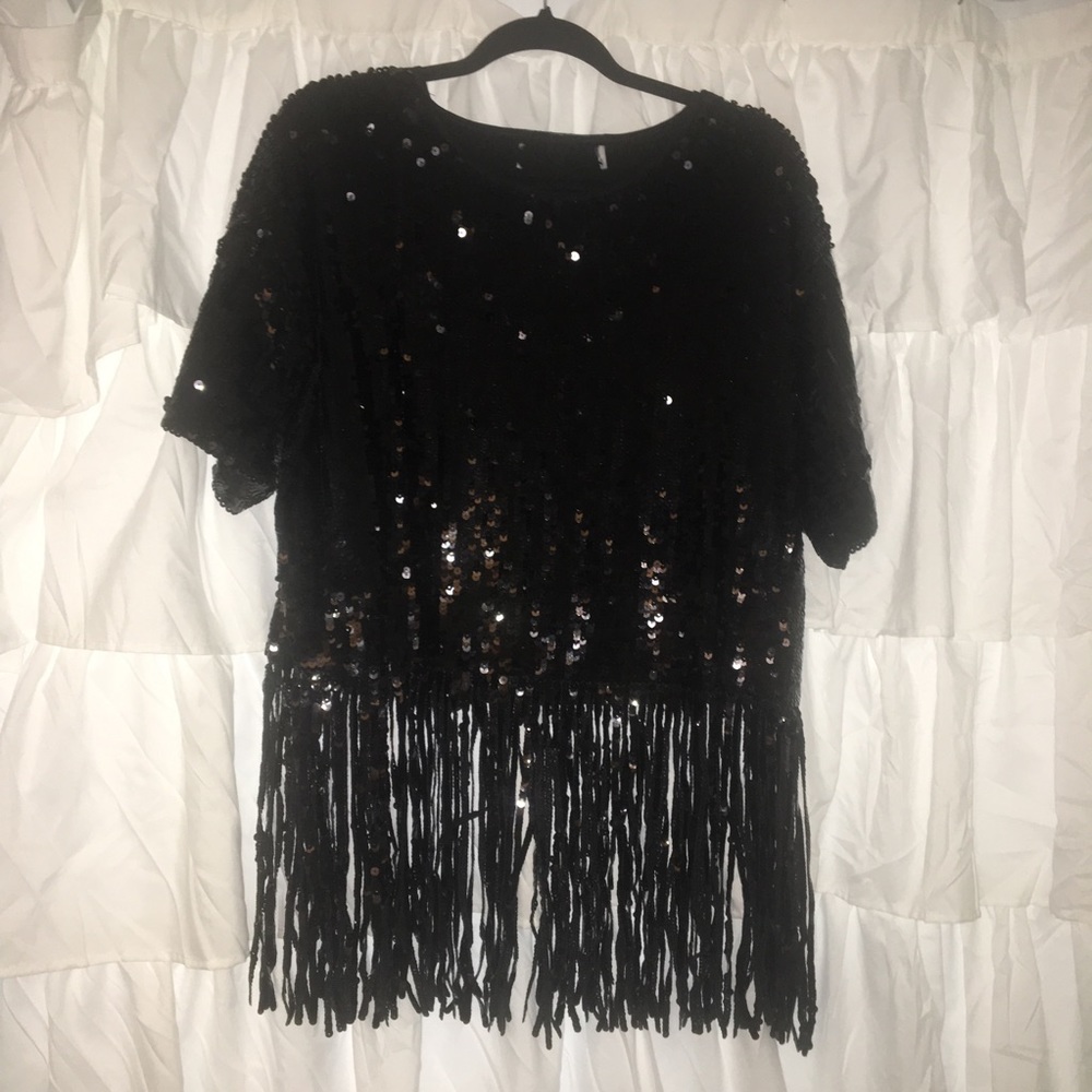 Black sequin shirt with fringe